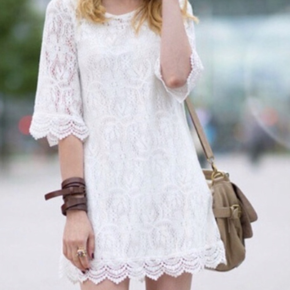 Divided- White Crochet Dress- Size S